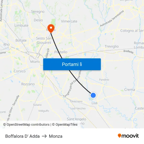 Boffalora D' Adda to Monza map