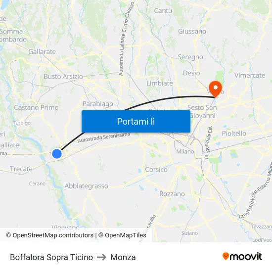 Boffalora Sopra Ticino to Monza map
