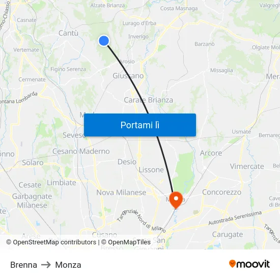 Brenna to Monza map