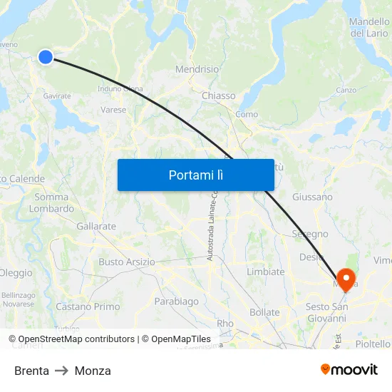 Brenta to Monza map