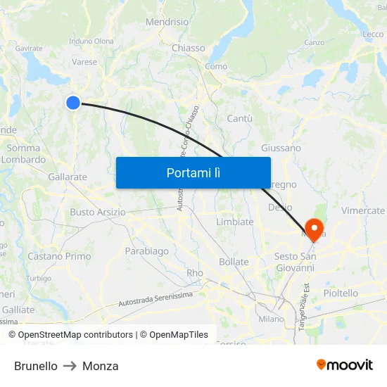 Brunello to Monza map