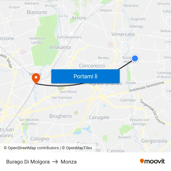Burago Di Molgora to Monza map
