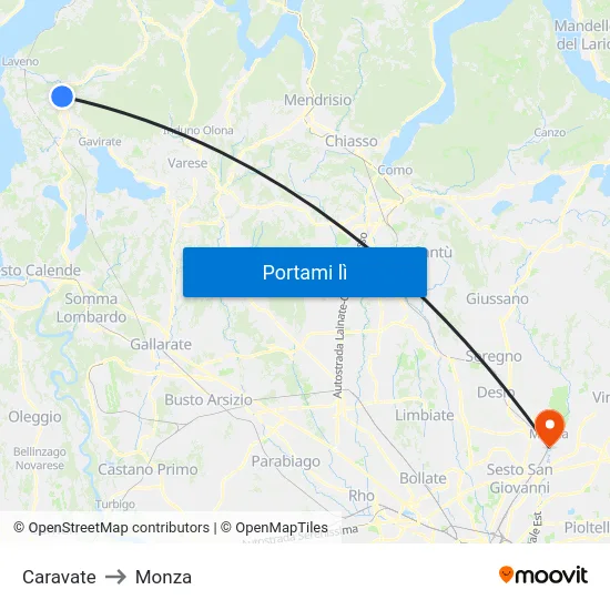 Caravate to Monza map