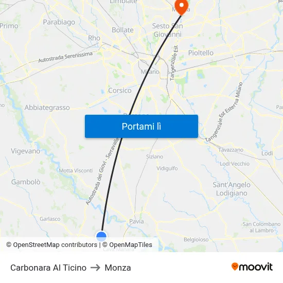 Carbonara Al Ticino to Monza map
