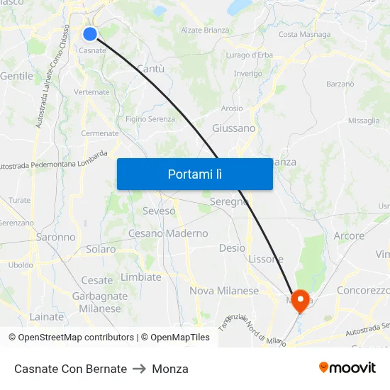 Casnate Con Bernate to Monza map