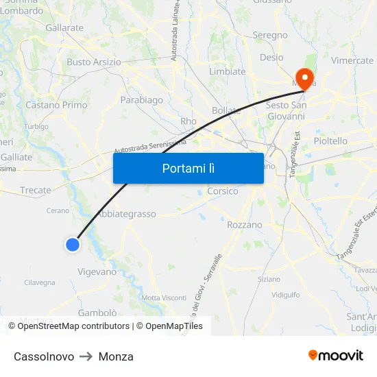 Cassolnovo to Monza map