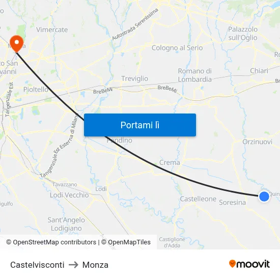 Castelvisconti to Monza map