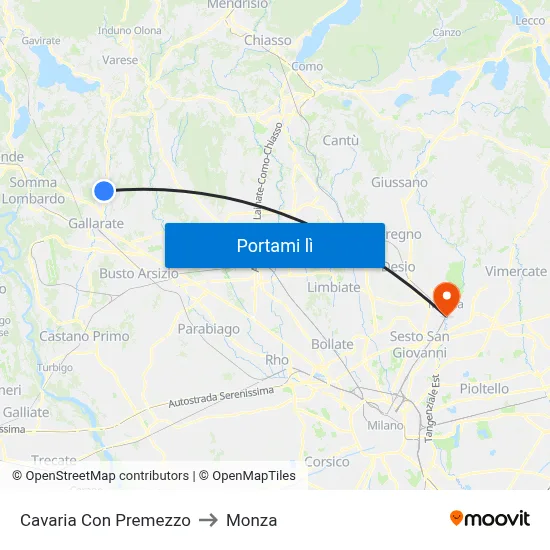 Cavaria Con Premezzo to Monza map