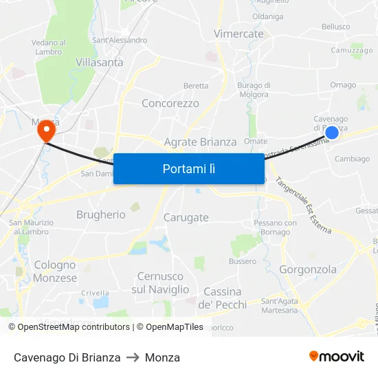 Cavenago Di Brianza to Monza map
