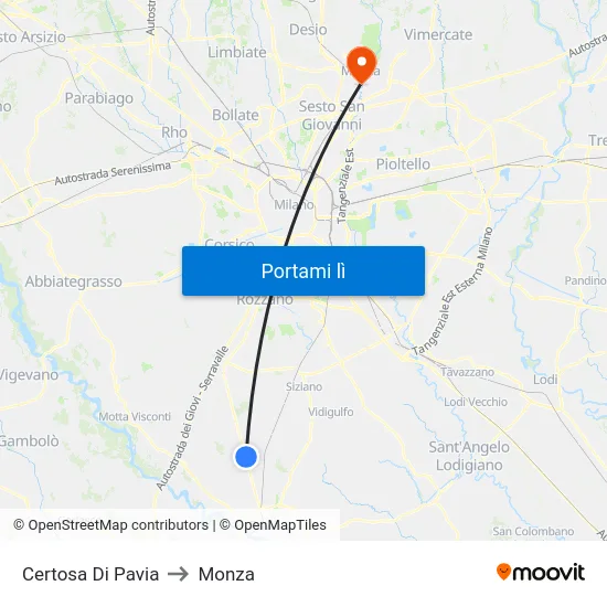 Certosa Di Pavia to Monza map