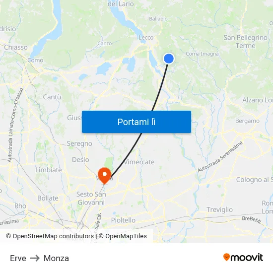 Erve to Monza map