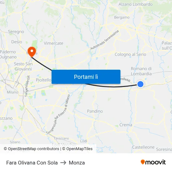 Fara Olivana Con Sola to Monza map