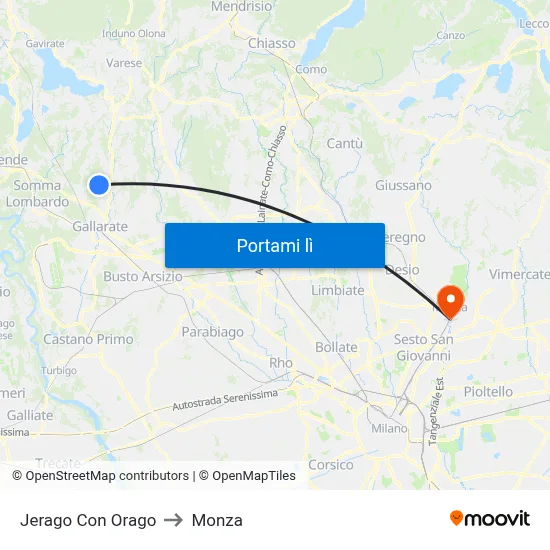 Jerago Con Orago to Monza map
