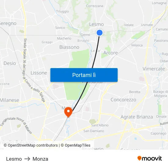 Lesmo to Monza map