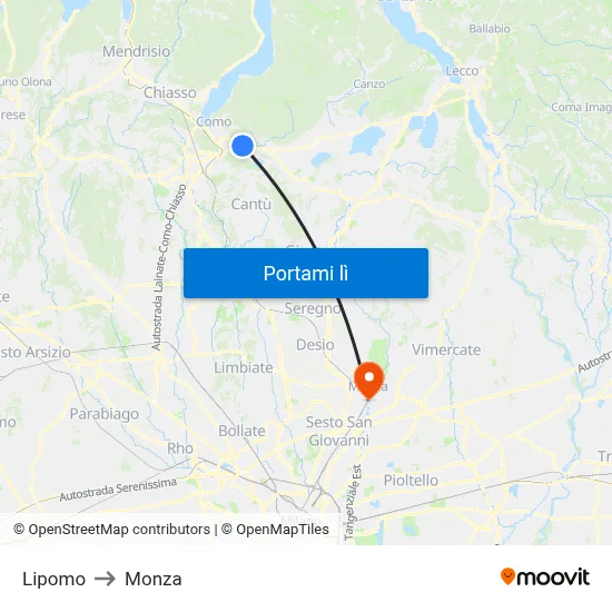 Lipomo to Monza map