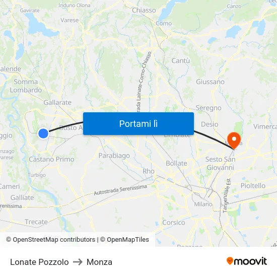 Lonate Pozzolo to Monza map
