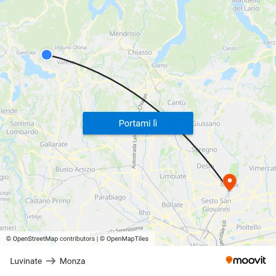 Luvinate to Monza map