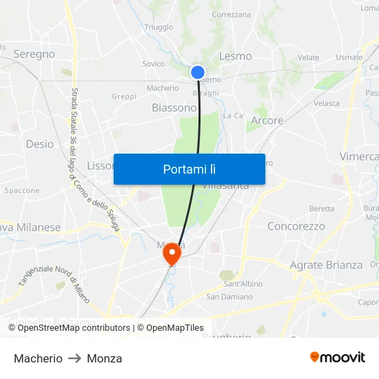 Macherio to Monza map