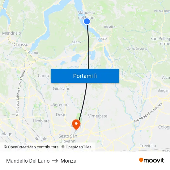 Mandello Del Lario to Monza map