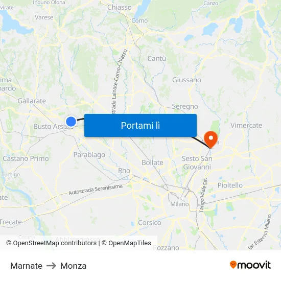 Marnate to Monza map