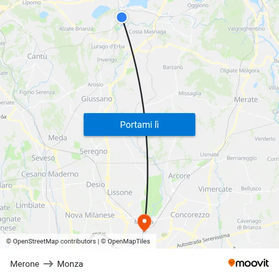 Merone to Monza map