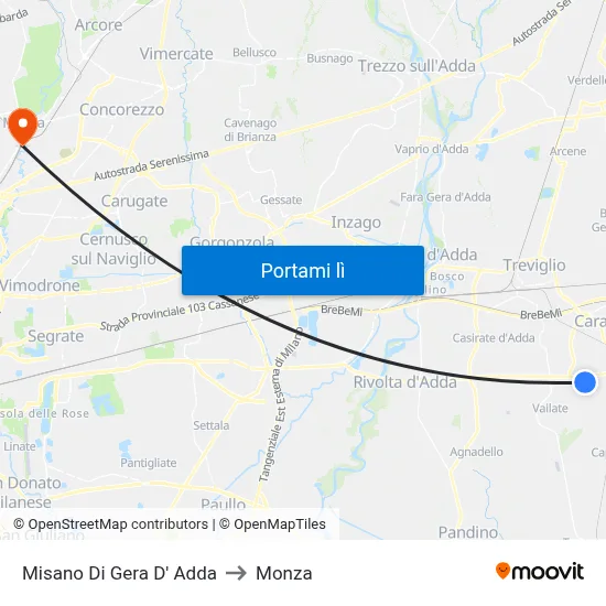 Misano Di Gera D' Adda to Monza map
