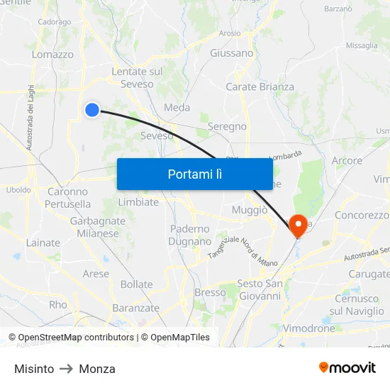 Misinto to Monza map