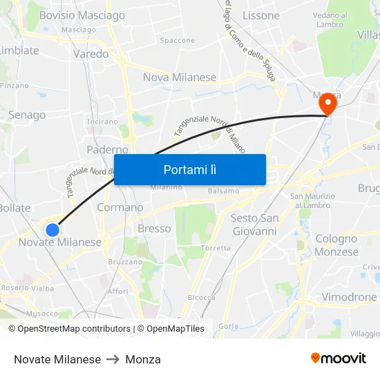 Novate Milanese to Monza map