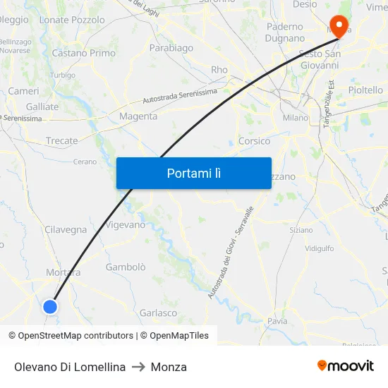 Olevano Di Lomellina to Monza map