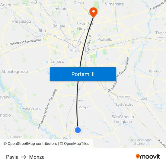 Pavia to Monza map