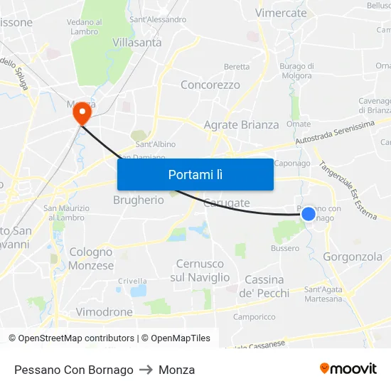 Pessano Con Bornago to Monza map