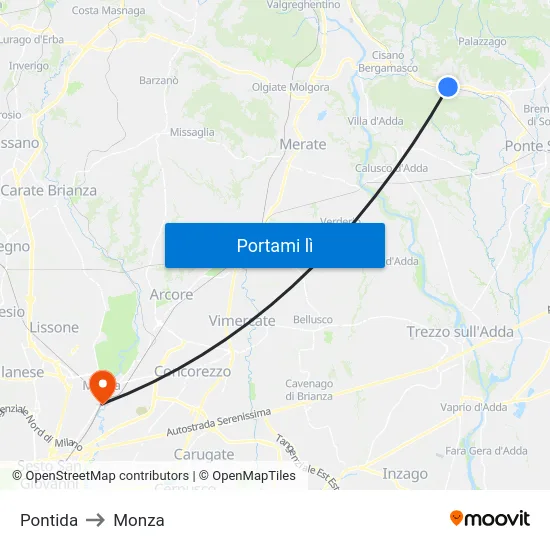 Pontida to Monza map