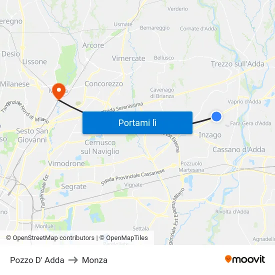 Pozzo D' Adda to Monza map