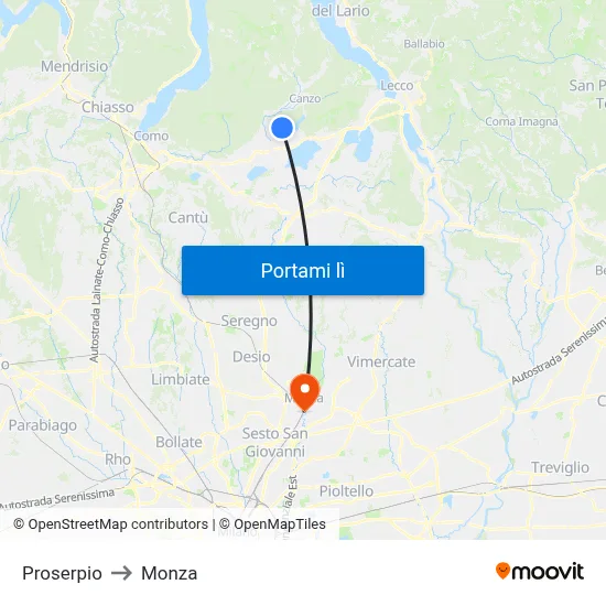 Proserpio to Monza map