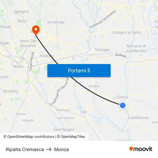 Ripalta Cremasca to Monza map