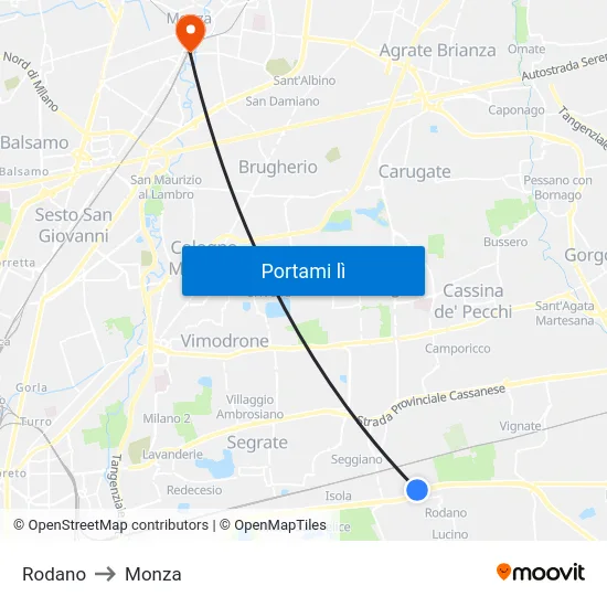 Rodano to Monza map