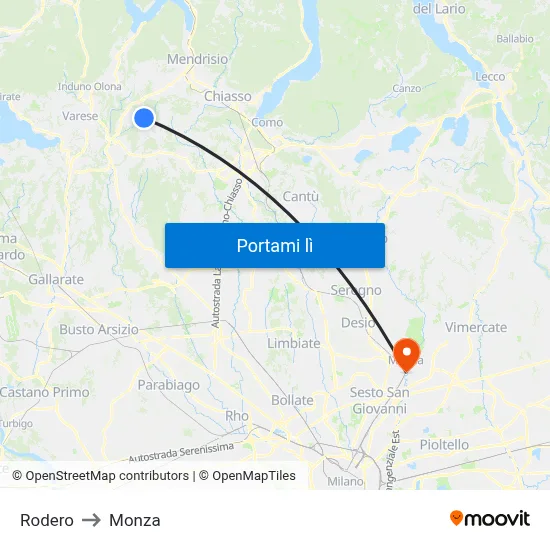 Rodero to Monza map