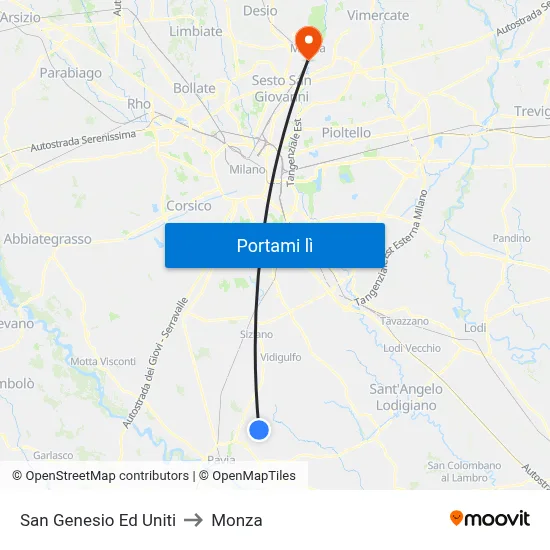 San Genesio Ed Uniti to Monza map