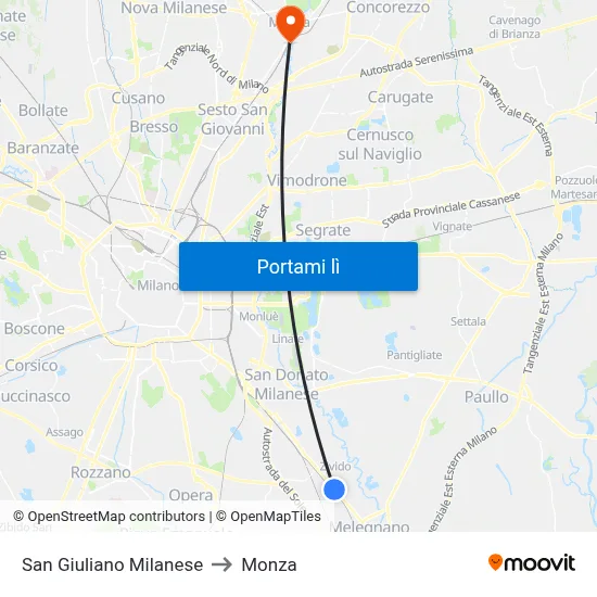 San Giuliano Milanese to Monza map