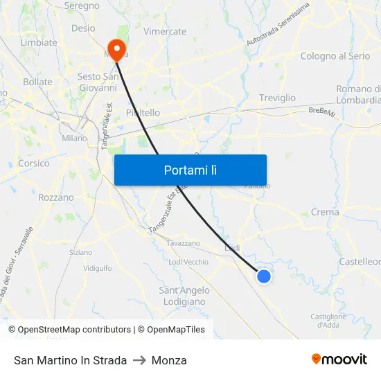 San Martino In Strada to Monza map