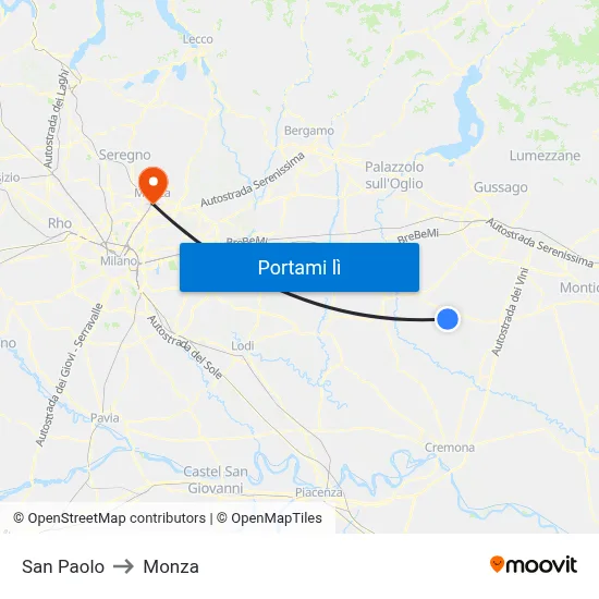 San Paolo to Monza map