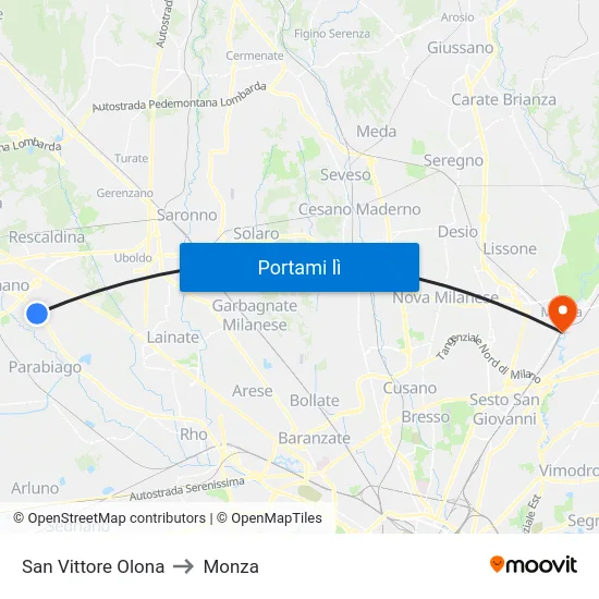 San Vittore Olona to Monza map