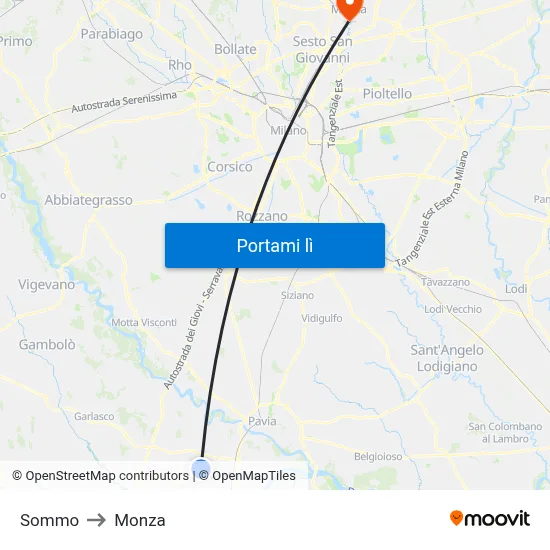 Sommo to Monza map