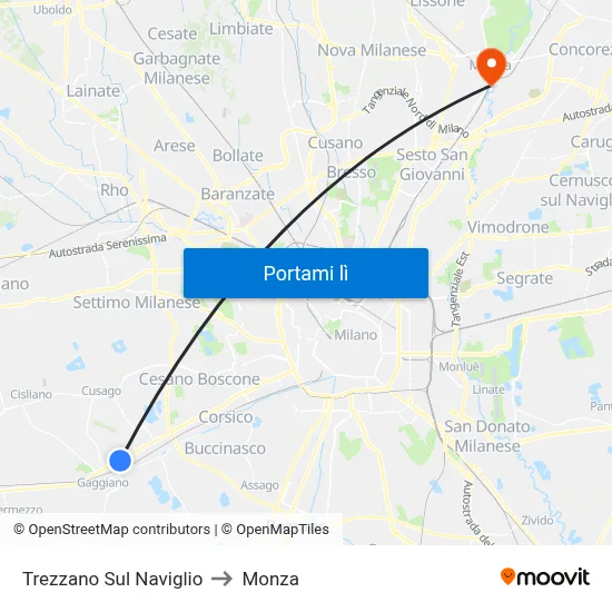 Trezzano Sul Naviglio to Monza map