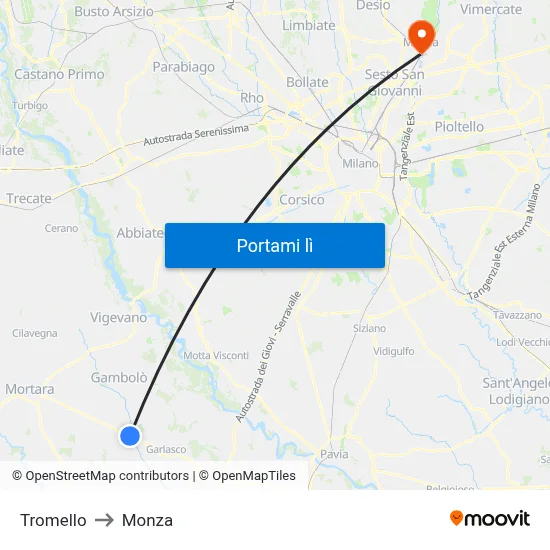 Tromello to Monza map
