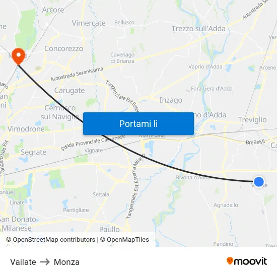 Vailate to Monza map