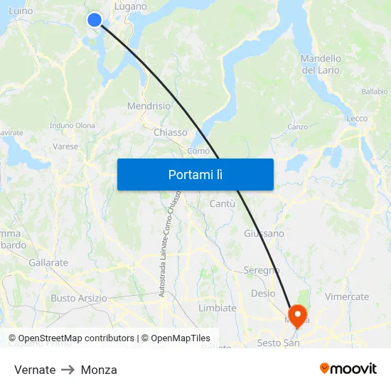 Vernate to Monza map