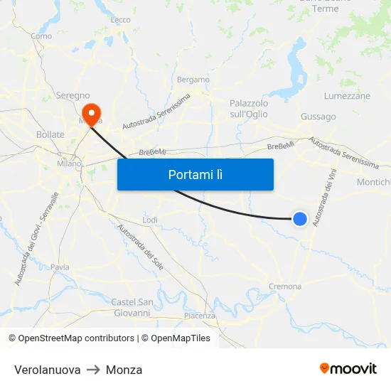 Verolanuova to Monza map