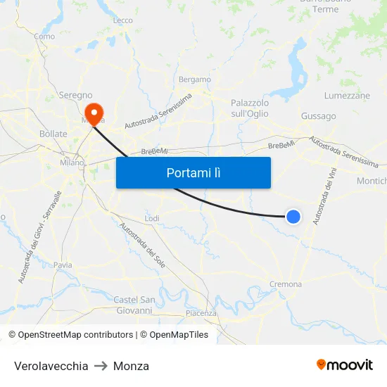 Verolavecchia to Monza map