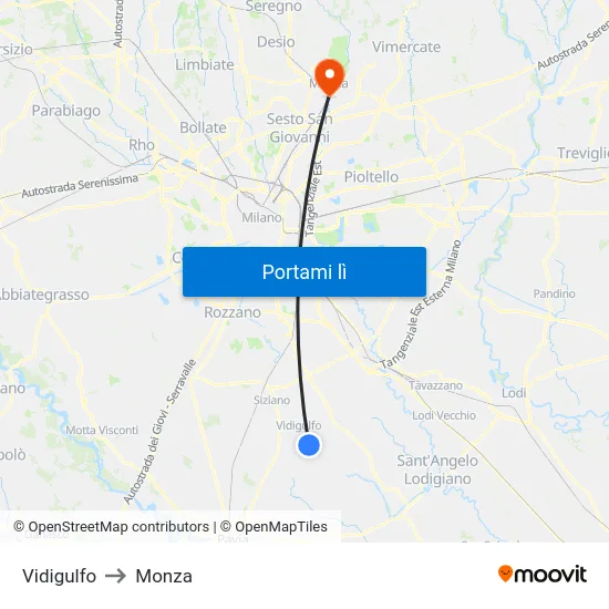 Vidigulfo to Monza map